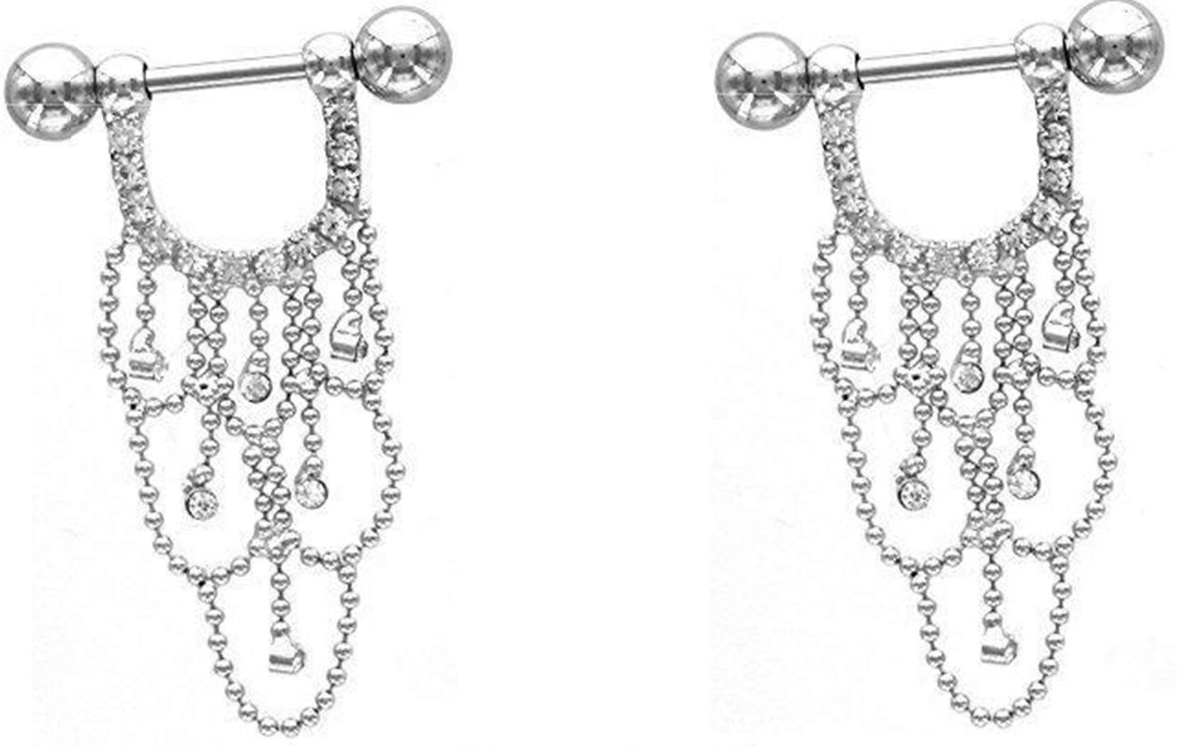 Body Accentz Nipple Shield Rings barbell barbells chandelier sold as a pair 14 gauge