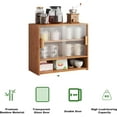 3Tier Small Bamboo Kitchen Pantry Sideboard with Sliding Striped Glass