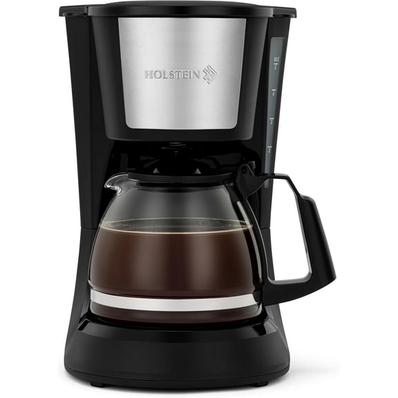 EnjinZZ 5 Cup Drip Coffee Maker – Compact and User-Friendly with Auto Pause & Serve, Reusable Filter, Measuring Spoon & Glass Carafe, Office & Dorm Use, Black