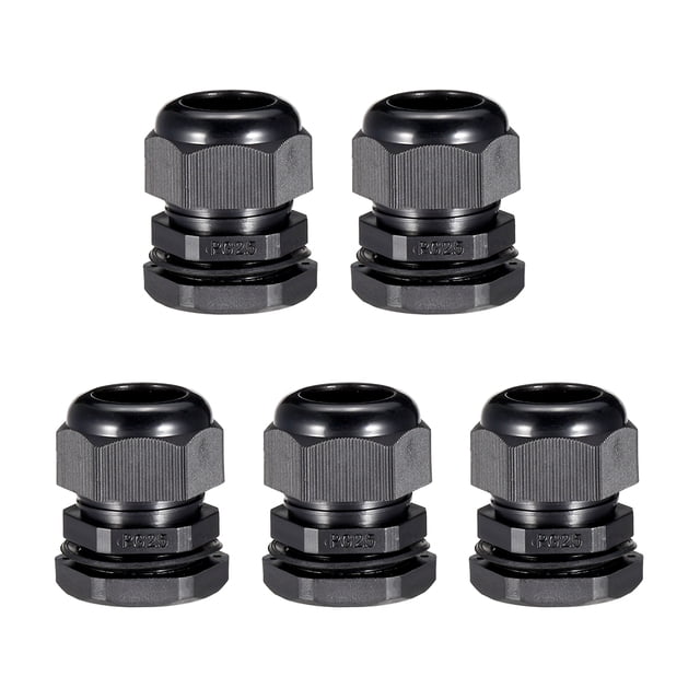 Unique Bargains 5Pcs PG25 Cable Gland Waterproof Plastic Joint Adjustable Locknut Black for 16mm-21mm Dia Cable Wire