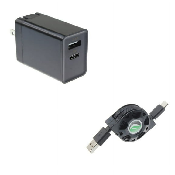 30W Quick Home Charger w Retractable USB Cable M4W for Acer Liquid Jade Primo - Alcatel PulseMix, 7, Idol 5S 5 4S - ASUS Zenfone V Live, ROG Phone, AR 6 5z 4 Pro - Blackberry Motion, Key2