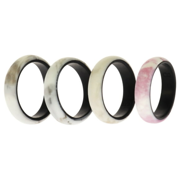 Juego de anillos de boda de silicona de 2 capas Bordo-Marble de ROQ para mujer Anillo 4 x 8 mm