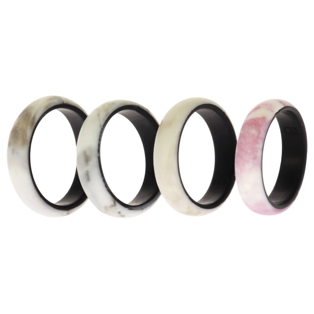 Juego de anillos de boda de silicona de 2 capas Bordo-Marble de ROQ para mujer Anillo 4 x 8 mm