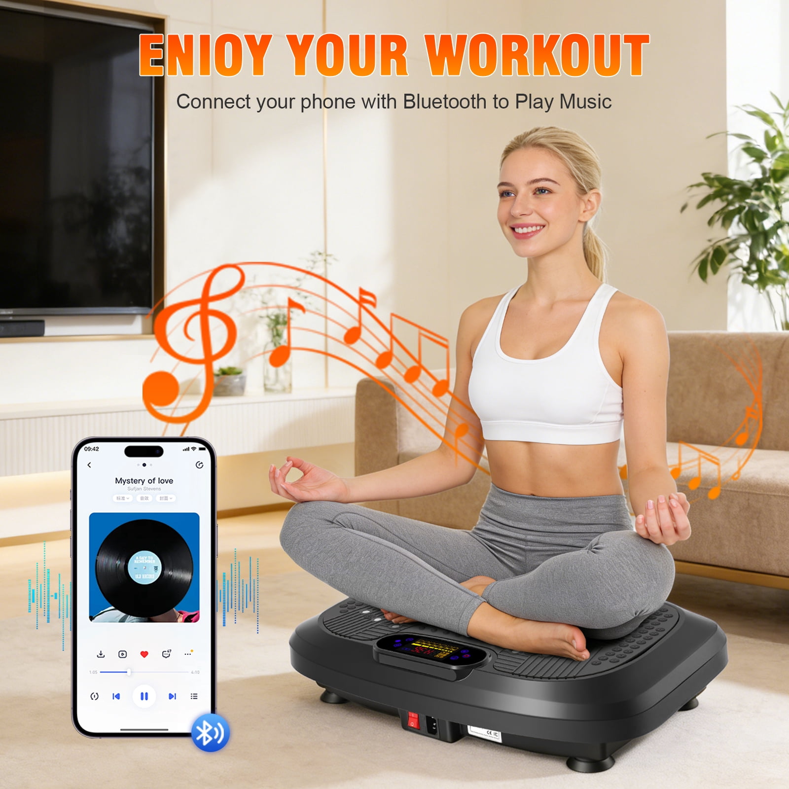 RICAN Vibration Plate Exercise Machine, Whole Body Shake Plate Exercise Machine with 5 Resistance Bands for Lymphatic Drainage & Wellness and Fitness,Black