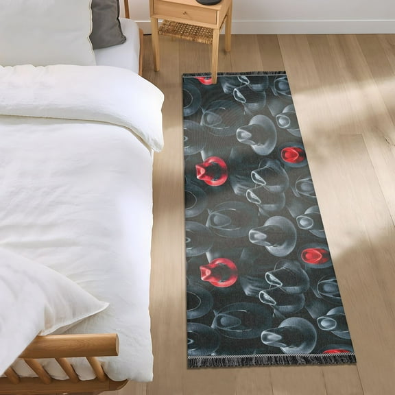 Black Red Hat Runner Area Rug 2x6 Soft Non-Slip Washable Bedside Carpet for Hallway Bedroom Living Room Home Decor