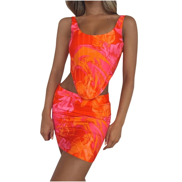 Moda mujer verano chaleco Camis falda traje conjunto sin mangas vendaje estampado Sexy conjuntos Wmkox8yi bvn3266