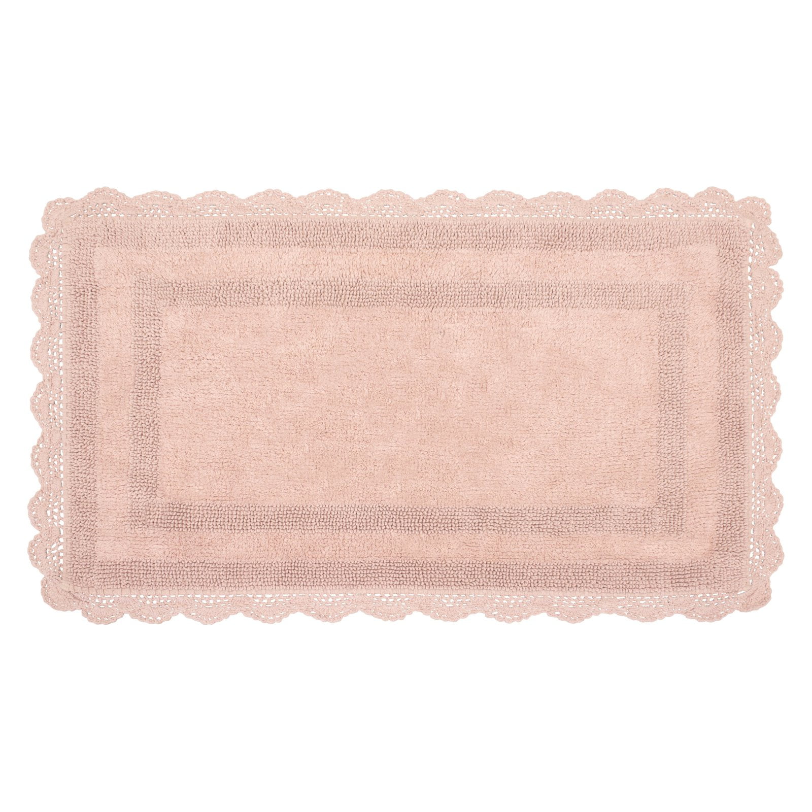 Laura Ashley Crochet Cotton 17x24/21x34 in. 2Piece Bath Rug Set, Blush