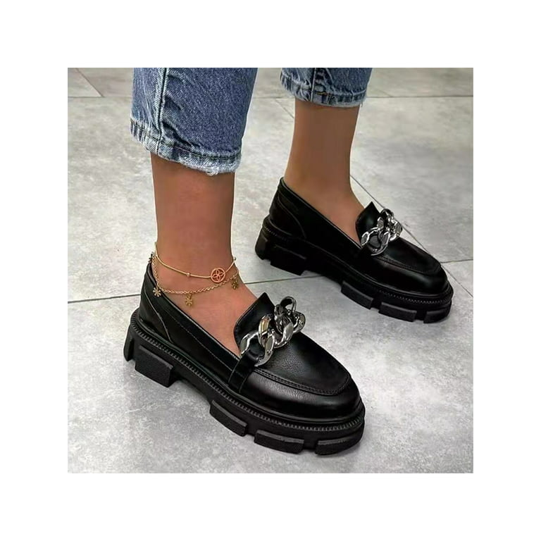 Ymiytan Women's Comfort Loafers Work Leopard Print Chunky Casual Shoes  Womens Uniform Lug-Sole 