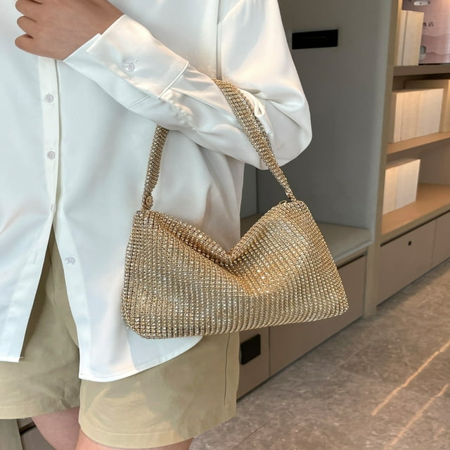 LNGOOR Glamorous Glitter Bling Sequin Luxury Shiny 1pc Fashionable Solid Color Hobo Bag With Rhinestone Decor For Evening Party Evening Bag Dinner Bag Rhinestone Faux Pearl For Party