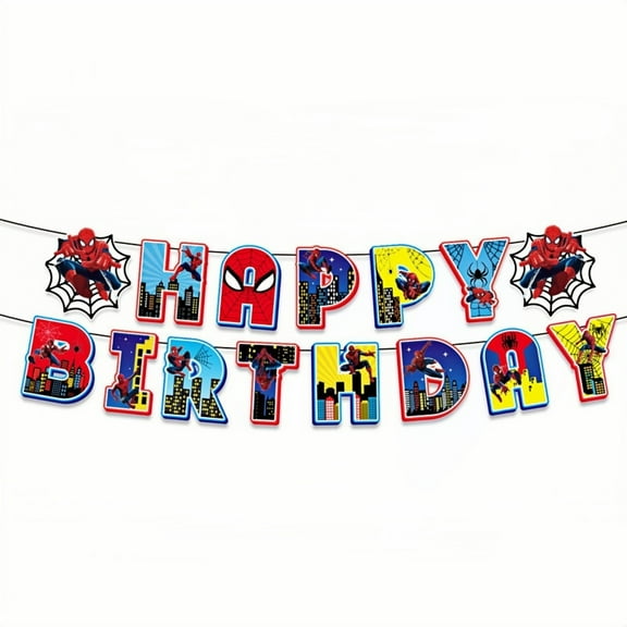 Spider Man Anime Cartoon Birthday Party Decorations Banner - Waterproof Laminated Hanging Pennants for Kids Room Theme Decoration Supplies