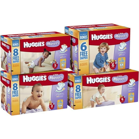 HUGGIES Little Movers Diapers with Bonus Diapers,(Choose Your Size)