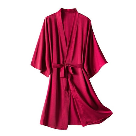 Mrat Plus Size Lingerie Women Short Sleeve Pajamas Womens Bathrobe Female Sleepwear Long Robe Underwear Casual Short Pajamas Red S