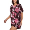 thumbnail image 2 of Naloa Rose Flowers Women's Short-Sleeved Pajama Set, Loungewear, Summer pajamas, Breathable Cozy - Medium, 2 of 9