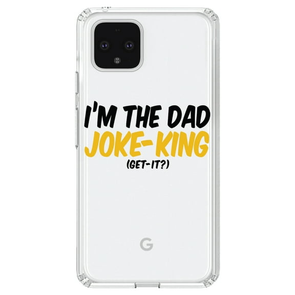 DistinctInk Clear Shockproof Hybrid Case for Google Pixel 4 (6.1" Screen) - TPU Bumper Acrylic Back Tempered Glass Screen Protector - I'm the Dad Joke-King (Get-It?)