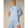 thumbnail image 4 of Blue Asymmetrical Drape Mini Dress With High Mock Neck And Short Sleeves Elegant Evening Guest Wear, 4 of 5