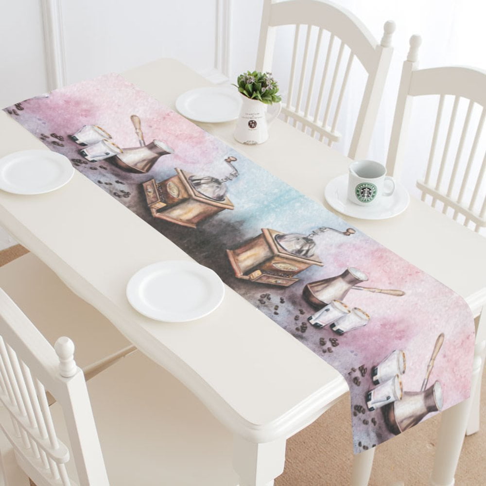 MYPOP Watercolor Coffee Cup Table Runner Home Decor 16x72 Inch,Coffee