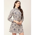 thumbnail image 3 of Moomaya Women Printed Cotton Dress Ruffled Collar Cuffed Sleeves Belted Mini Dress, 3 of 8