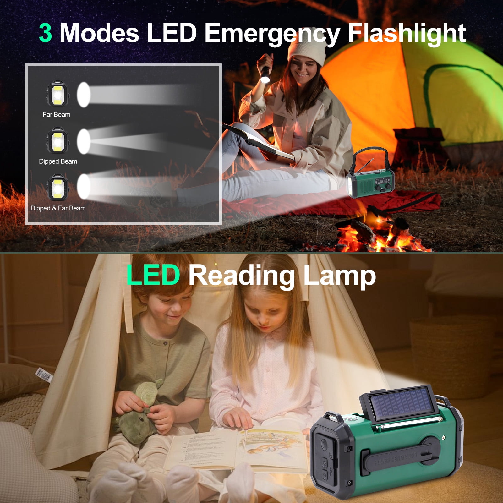 20000mAh Portable Hand Crank Solar Emergency Weather Radio with NOAA/AM/FM/ Type-C USB Phone Charging Radios/LED Reading Light/SOS/Compass for Outdoor Camping/Hiking/Travelling