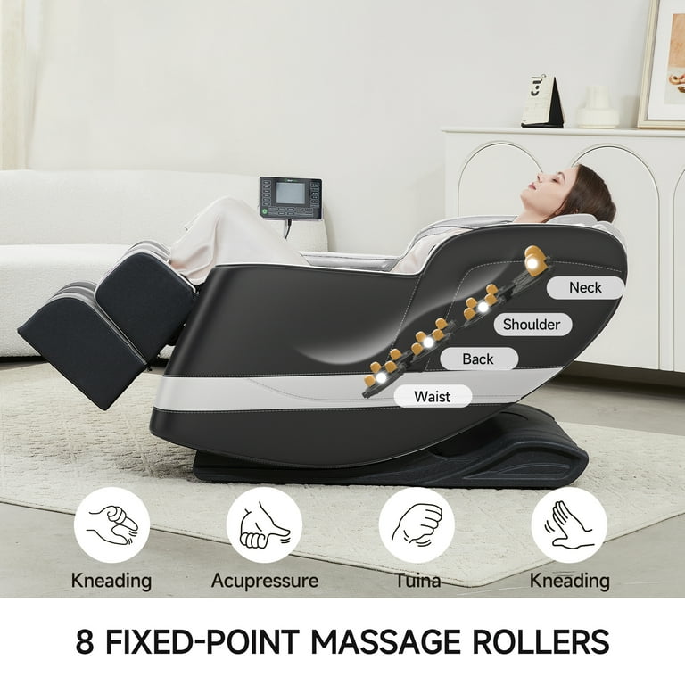 ZENART Full Body Massage Chair Recliner with Zero Gravity, Heating, Bluetooth Speaker, Airbags, Foot Roller, for Home Office, Black & Gray