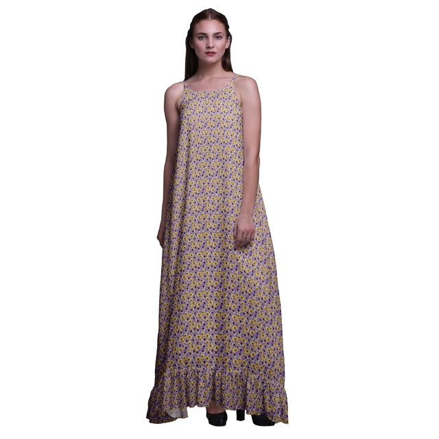 Bimba Robe Longue Maxi Imprimée de Marguerites Aquarelle pour Femmes, Robe de Nuit en Rayonne, Bretelles Spaghetti, Grande Taille