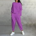 thumbnail image 2 of 2 Piece Outfits For Women Sweatshirts Sets Casual Solid Color Crew Neck Irregular Hoodie Long Sleeved Fall Purple Jogger Sweat Pants Set ( 4XL ), 2 of 8