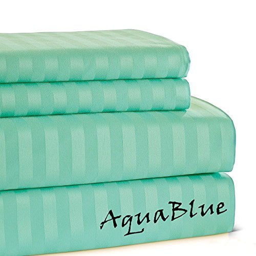 Bedding Series Sleeper Sofa Bed Sheet Set ( Stripe ) Egyptian Cotton 500 Thread Count Aqua Blue ( Full Size 54"x72"x 5" )