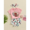 thumbnail image 4 of vera natura Toddler Girl Summer Outfit Letter Print Short Sleeve T-Shirts Tops and Shorts Headband 3Pcs Clothes Set, 4 of 8