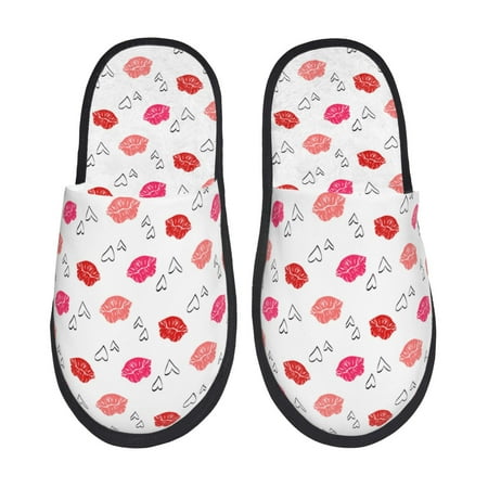 

Disketp Red Lips 1 Fuzzy House Memory Foam Slippers Furry Fur Lined Bedroom Shoes Cozy Indoor-Large