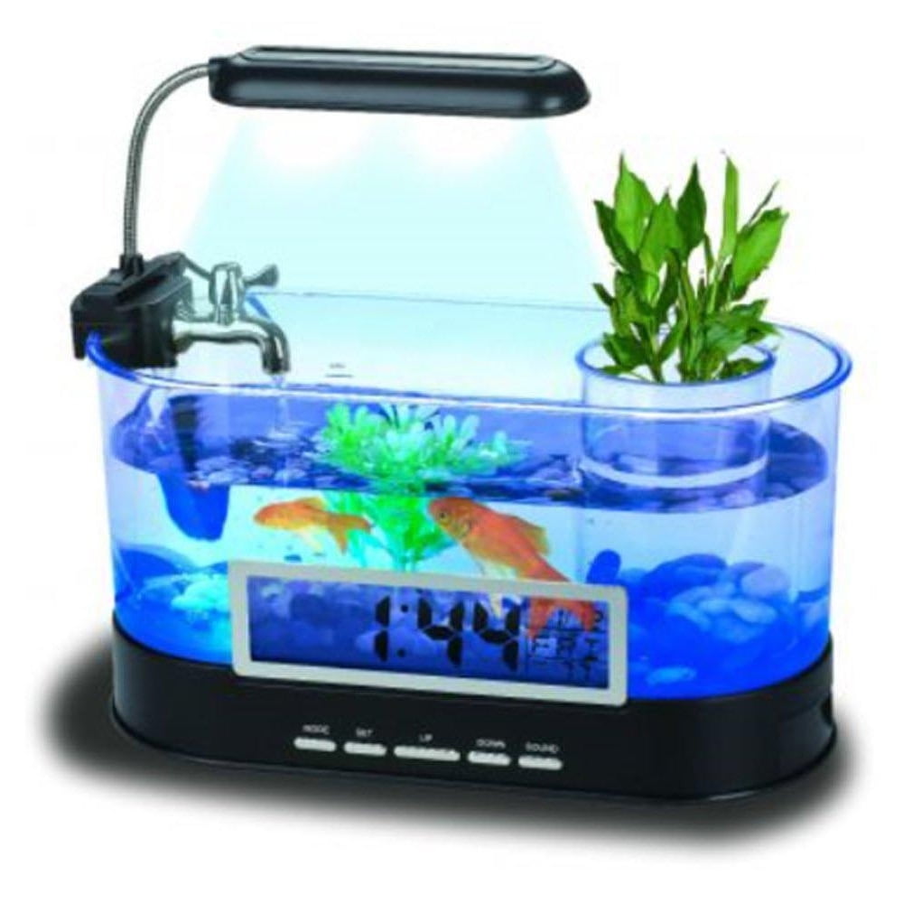 Modern Home USB Desktop Aquarium with Light/Clock Organizer