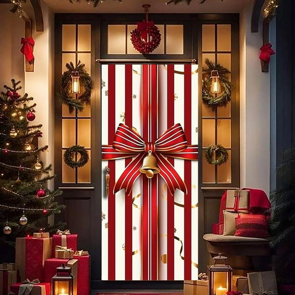 Christmas Door Decor under $5! Cagogo Christmas Door Hanging Festive Door Cover Decor, Fabric Christmas Door Decorations for Front Door, Holiday Season Door Wrap for Home Office Classroom Party