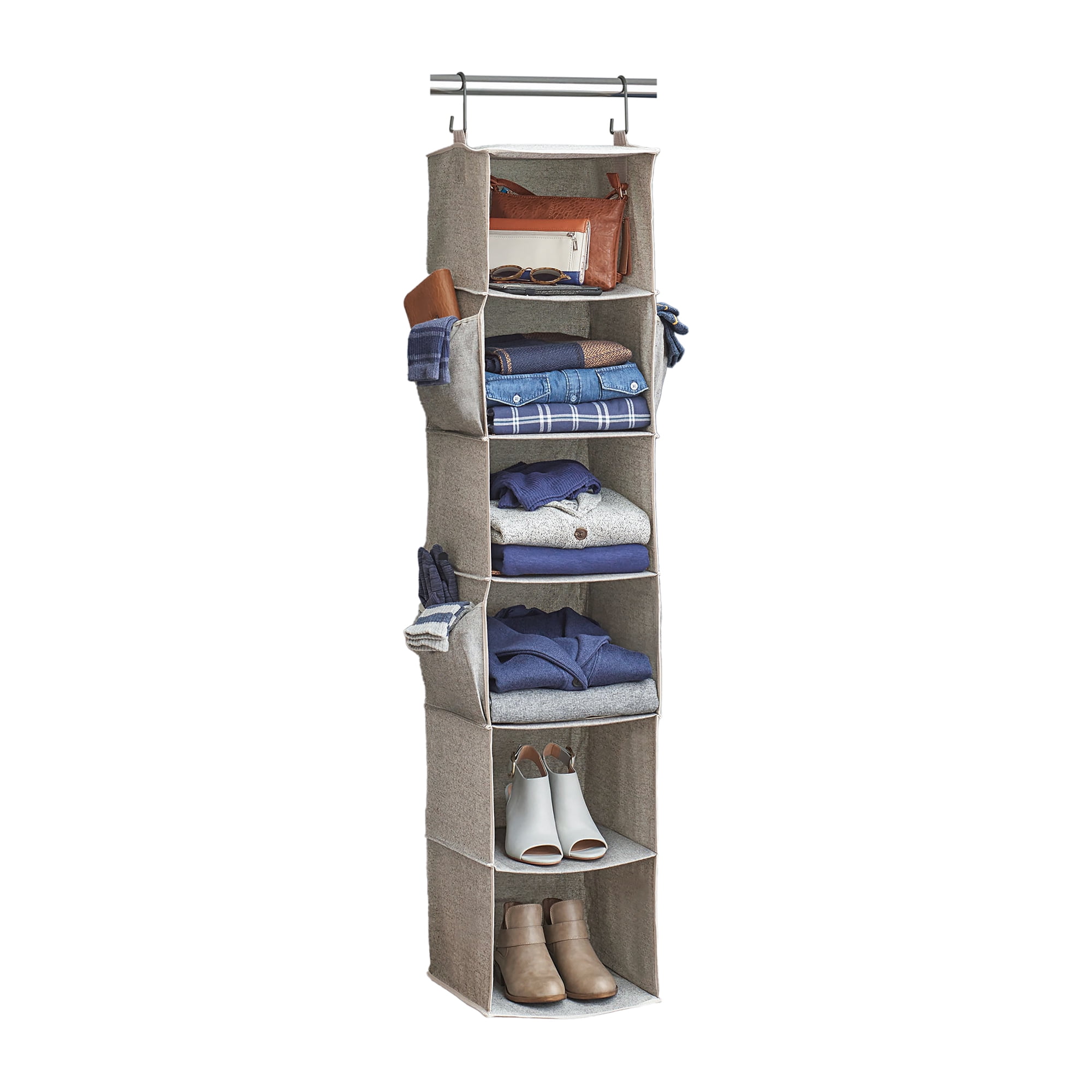 (4 pack) Better Homes & Gardens 6-Shelf Hanging Closet Organizer with Side Pockets in Gray
