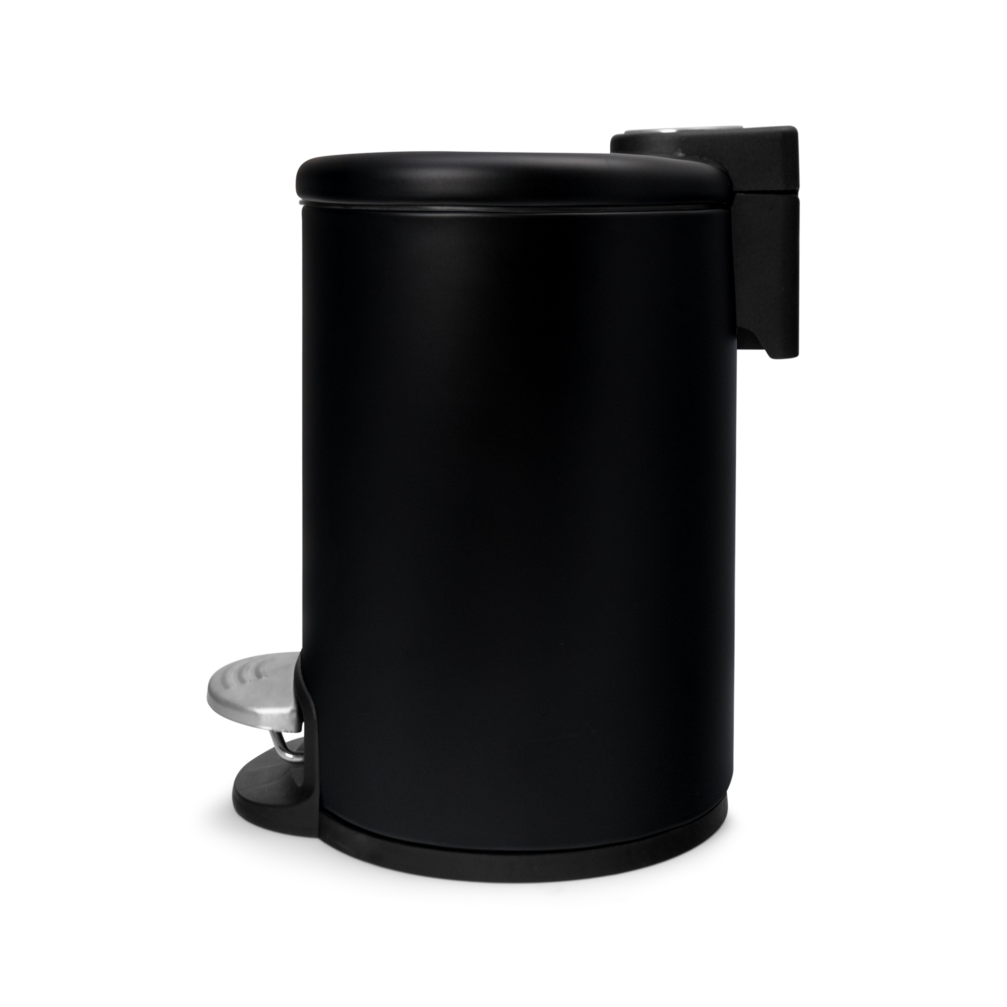 Acento Rondo Round Step Trash Can, 0.8 Gallon Compact Bathroom Waste Bin with Soft-Close Lid and Removable Liner Bucket, Matte Black