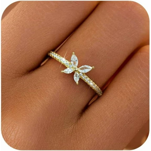 925 Sterling Silver Cute Butterfly Rings for Women Dainty 14k Gold Plated CZ Rhinestone Insect Stacking Promise Ring Mother Daughter Ring Jewelry Christmas Gifts for Friends