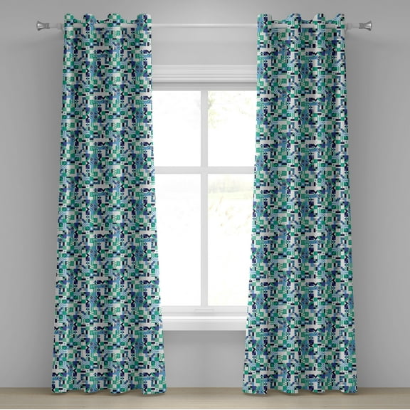 Ambesonne Mid Century Grommet Curtain, Sixties Art Design, 50" x 84", Sea Green Blue Black