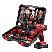 Dedeo Tool Set with Drill, Cordless Hammer Drill Tool Kit 110Pcs Household Power Tools Drill Set with 21V Li-Ion Battery & Charger for Home Tool Kit