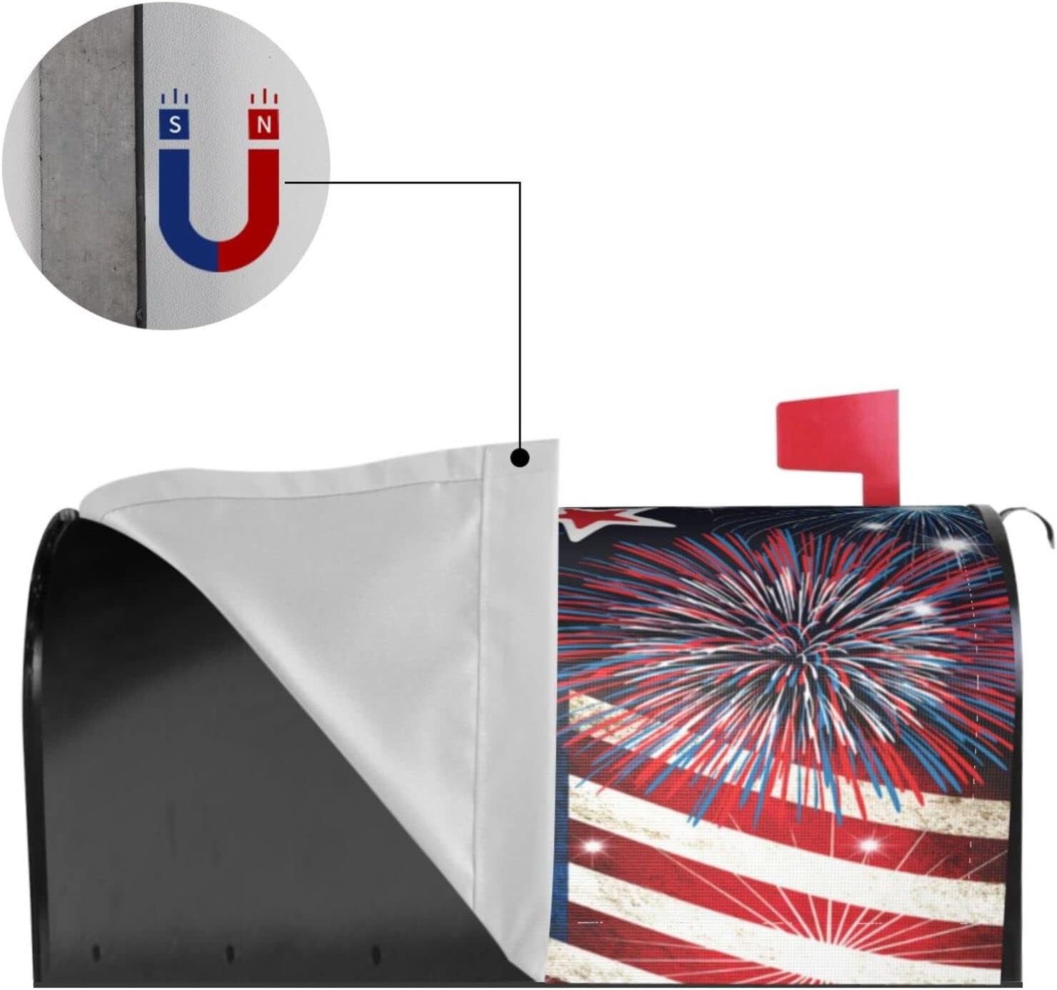 American Flag Welcome Magnetic Mailbox Cover Patriotic Fireworks Independence Day Mailbox Covers Magnetic Large Size 25.5x21 Inch Memorial Day Mailbox Wraps Post Letter Box Cover for Outdoor Decor