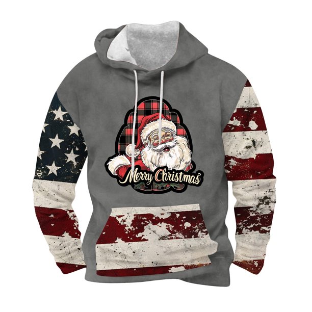 Sudadera con capucha para hombre, informal, con cordón, estampado navideño, deportiva, blusa de poliéster
