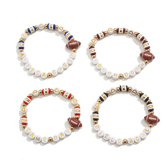 lanema Stackable Football Charm Bracelet for Game Day Enthusiasts Elastic Wristchain Adjustable Beaded Handchain Accessories