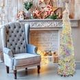 thumbnail image 4 of 59in Christmas Tree with Timer Lights, Colored Sliver Tinsel Snowflake Christmas Tree, Collapsible Artificial Pencil Tree Xmas Decoration for Home, Office, Party, Easy Assembly, 4 of 6