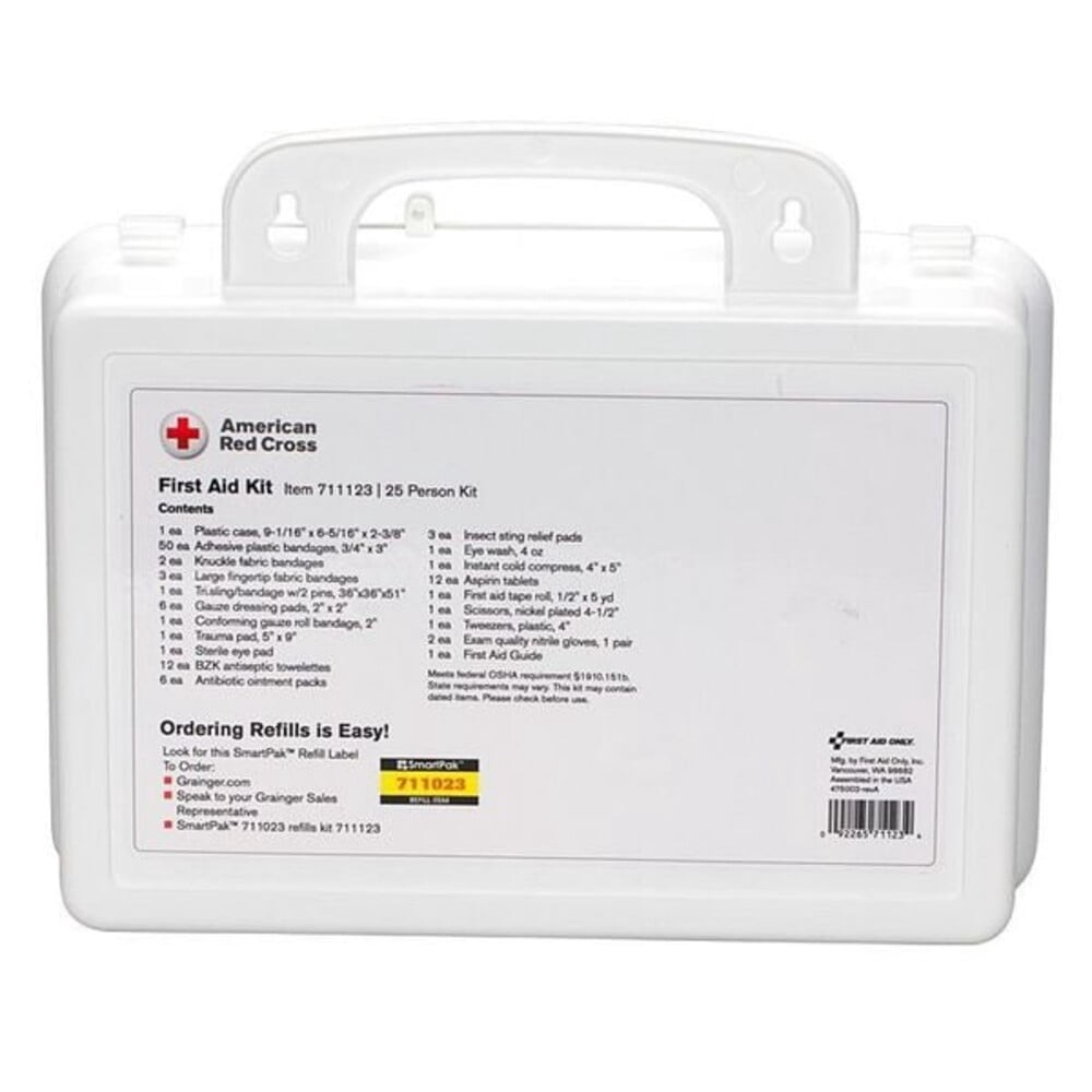 First Aid Kit and Housing, Plastic 107 Components, 25 People Served 711123