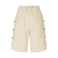 thumbnail image 5 of Aueoeo Men's Solid Elastic Waist Shorts with Drawstring Button Closure and Side Slit – Five Inch Cargo Pants for Casual Summer Wear,Beige,XXL, 5 of 7