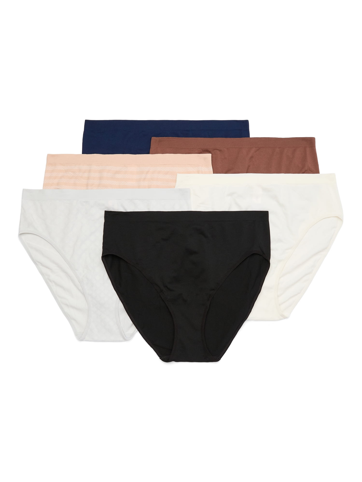 Joyspun Women's Seamless High Cut Panties, 6-Pack, Sizes XS-XXXL