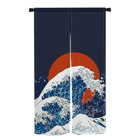 Lfeey Red Sun Noren Japanese Door Curtain Room Partition Ukiyo-e Sake House Home Decor 33.5x59 in