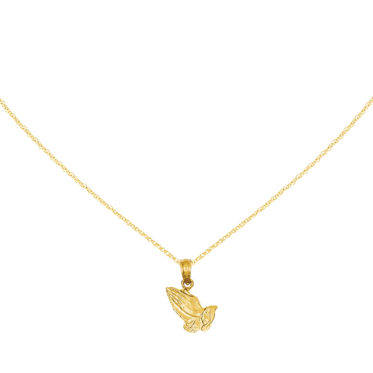 10K Yellow Gold Praying Hands Small Charm Necklace Pendant with 18 Length Chain
