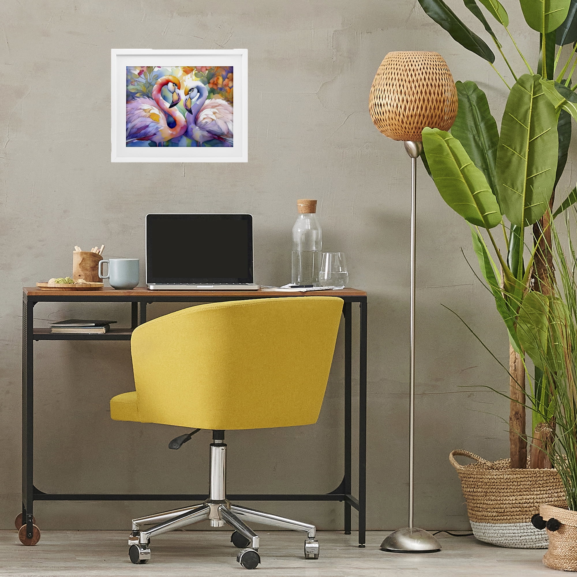 Stupell Industries Flamingo Love Pair White Framed Print Under Glass, design by Shelly Craig