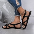 thumbnail image 4 of Rokment Strappy Flip Flop Flat Sandals for Women Fashion Casual Leather Low Heels Fisherman Walking Dress Sandals Beach Summer Footwear Black Size 6, 4 of 7