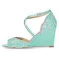 thumbnail image 2 of XYD Women Sandals Peep Toe Crisscross Strap Rhinestones Studs Wedge High Heel Wedding Party Dress Shoes Size 10 Turquoise, 2 of 4