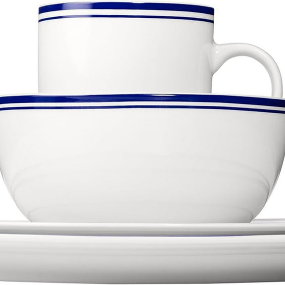 16-Piece Cafe Stripe Kitchen Dinnerware Set, Plates, Bowls, Mugs, Service for 4, Blue