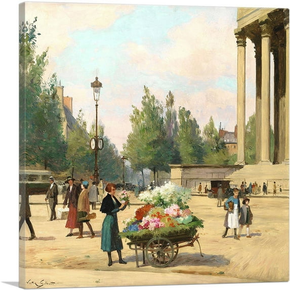 ARTCANVAS Flower Vendor Before Madeleine Church Paris Canvas Art Print by Victor Gilbert - Size: 26" x 26" (0.75" Deep)