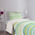 thumbnail image 3 of Ambesonne Teal and White Quilted Bedspread Set 2 Pcs, Chevron Order Design, Twin Size, Yellow Green Cream Blue, 3 of 5